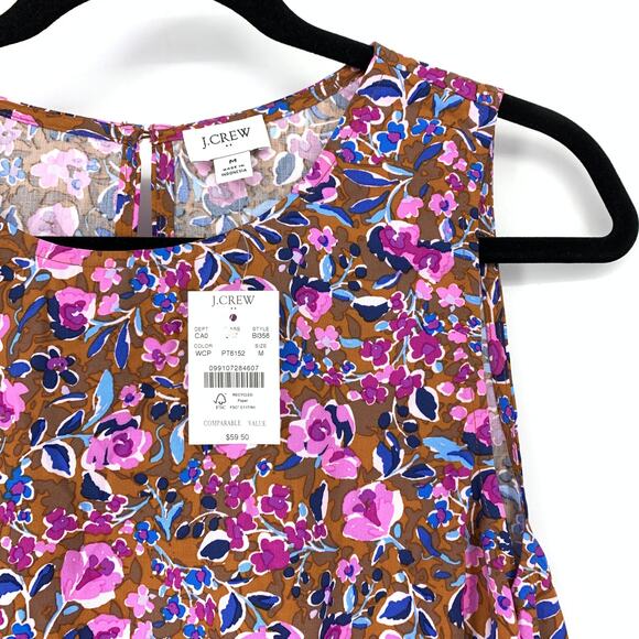 J. Crew Factory Shell Tank Blouse Womens Sz M Warm Chicory Navy Floral NEW - Picture 3 of 6